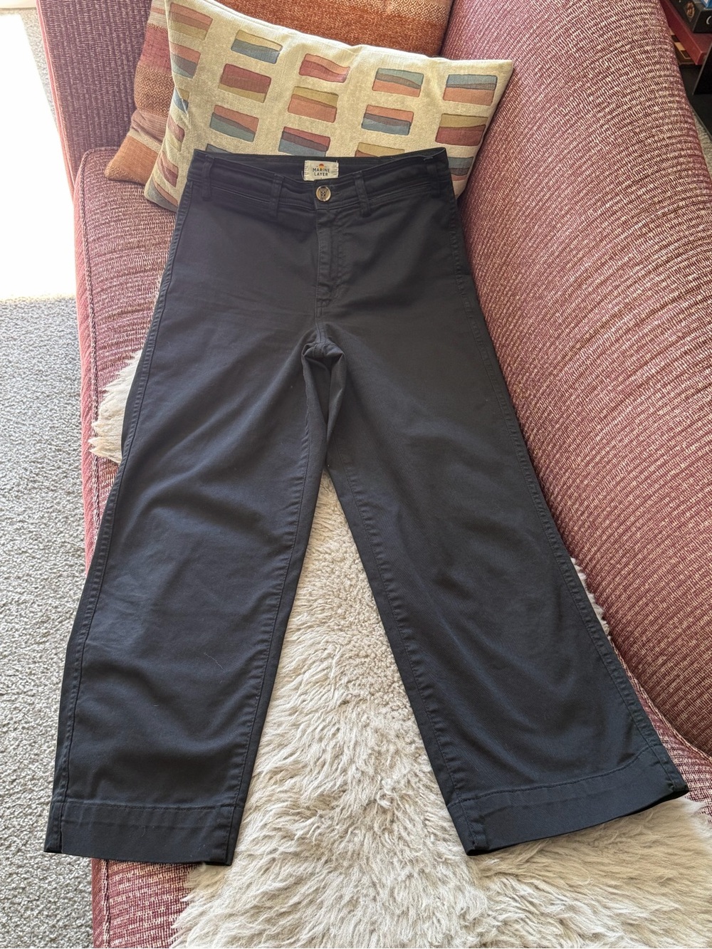 Marine Layer Black Wide-Leg High-Rise Twill Pant